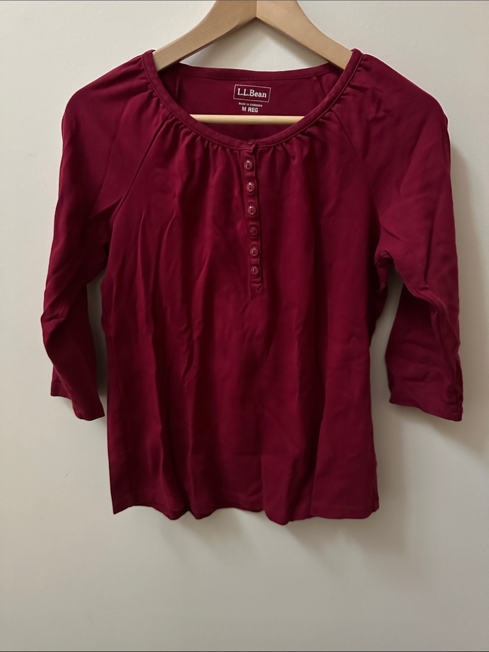 L.L. Bean Women's Button-Placket Long Sleeve Top in Burgundy